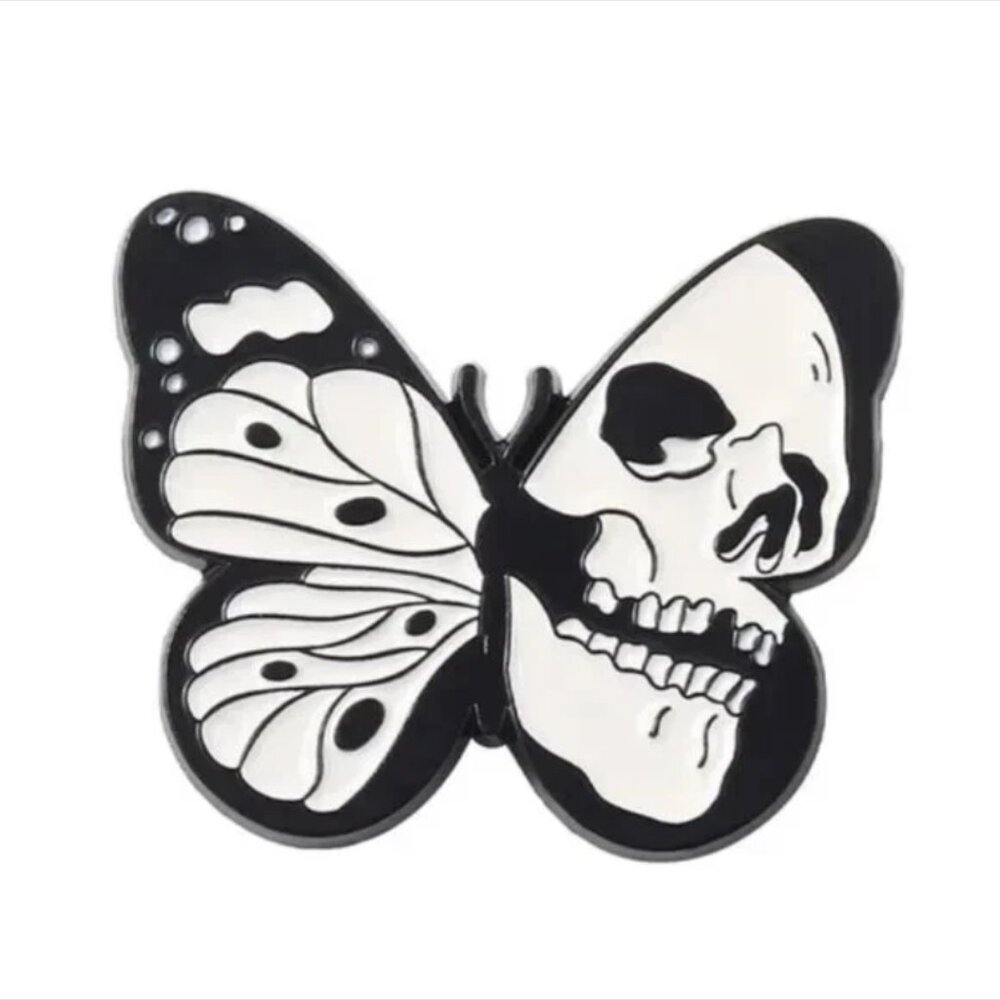 Goth Emo Moth Butterfly Skull Enamel Pin Brooch Lot Of 3